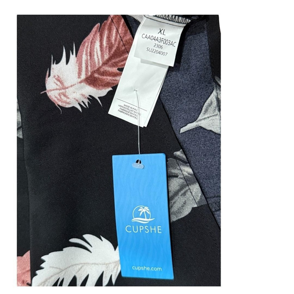 Cupshe Tank Top Womens XL Black Feather Print Adjustable Strap Gold Detail New - Picture 5 of 7